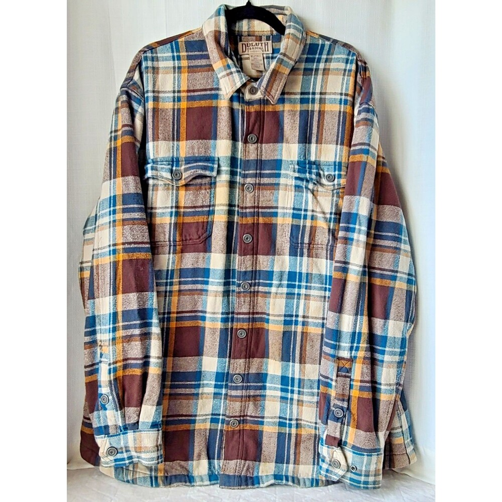 Duluth Trading Co Mens XL Tall Heavyweight Plaid Fleece Lined Shirt Jacket